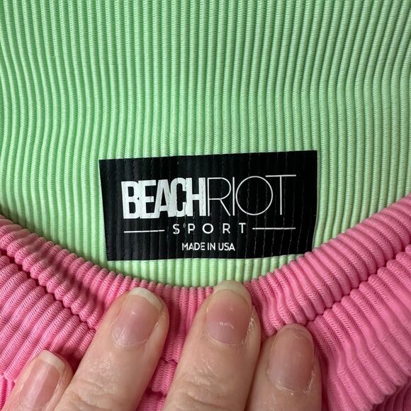Md Beach Riot Ilene Shorts Colorblock Green Pink Purple USA Made Athleisure Yoga - Picture 3 of 6